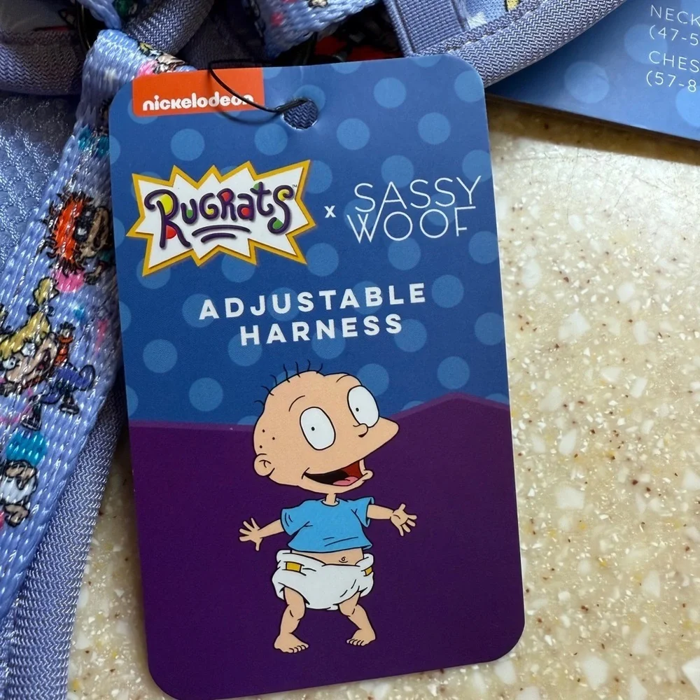 Nickelodeon Rugrats Sassy and Woof Adjustable Pet Harness Blue and Purple Sz L